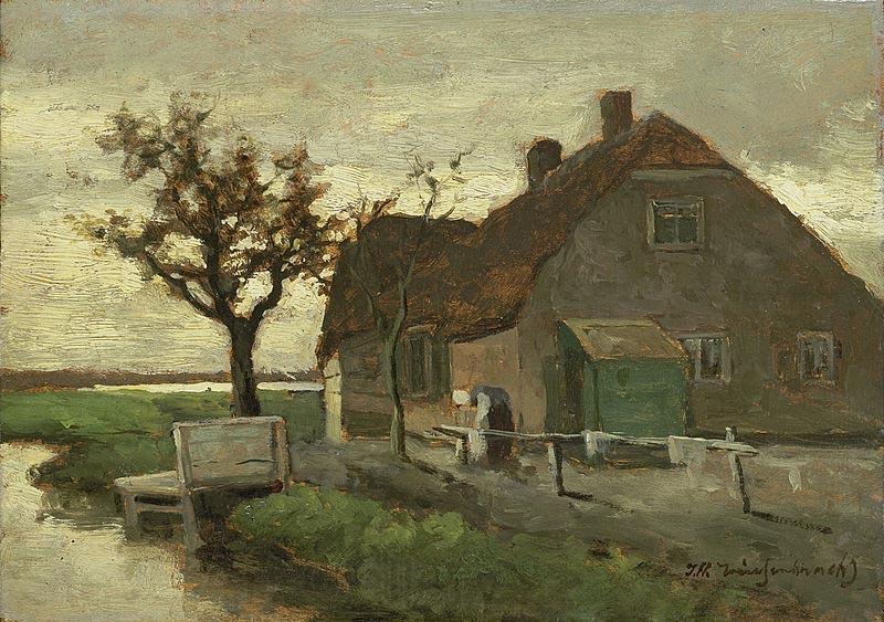 Jan Hendrik Weissenbruch Boerenhuis aan een vaart